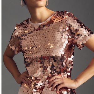 NWT Anthropologie Eva Franco Rose gold sequin tee size L sold out